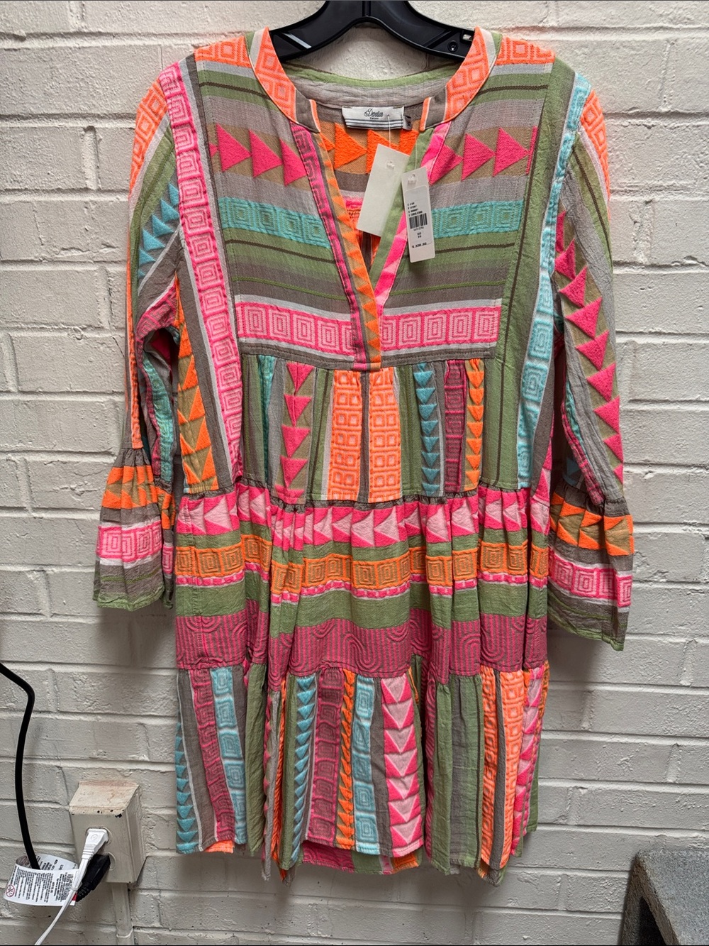 ANTHROPOLOGIE Devotion TWINS Multicolor Aztec Dress - Pink, Orange, Aqua, Olive